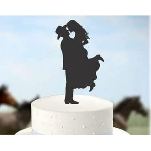 Country Western Wedding Cake Topper, Cowboy Hat, Bride in Boots or Heels, Groom Lifting Bride, Calligraphy Rustic Cake Topper, Couple Engagement Bridal Shower Wedding Decorations