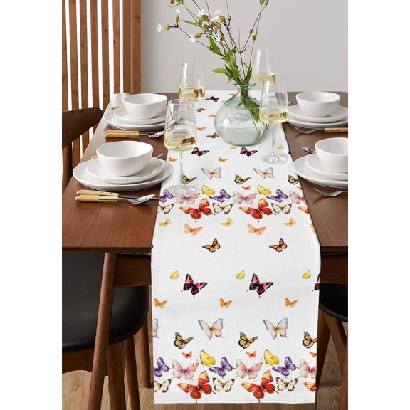 Country Wildflower Herb Watercolor Table Runner 13x72in Non-Slip Cotton Linen Table Runners, Gray White Buffalo Plaid Dresser Scarves TableRunner for Dinner Kitchen Dining Wedding Party