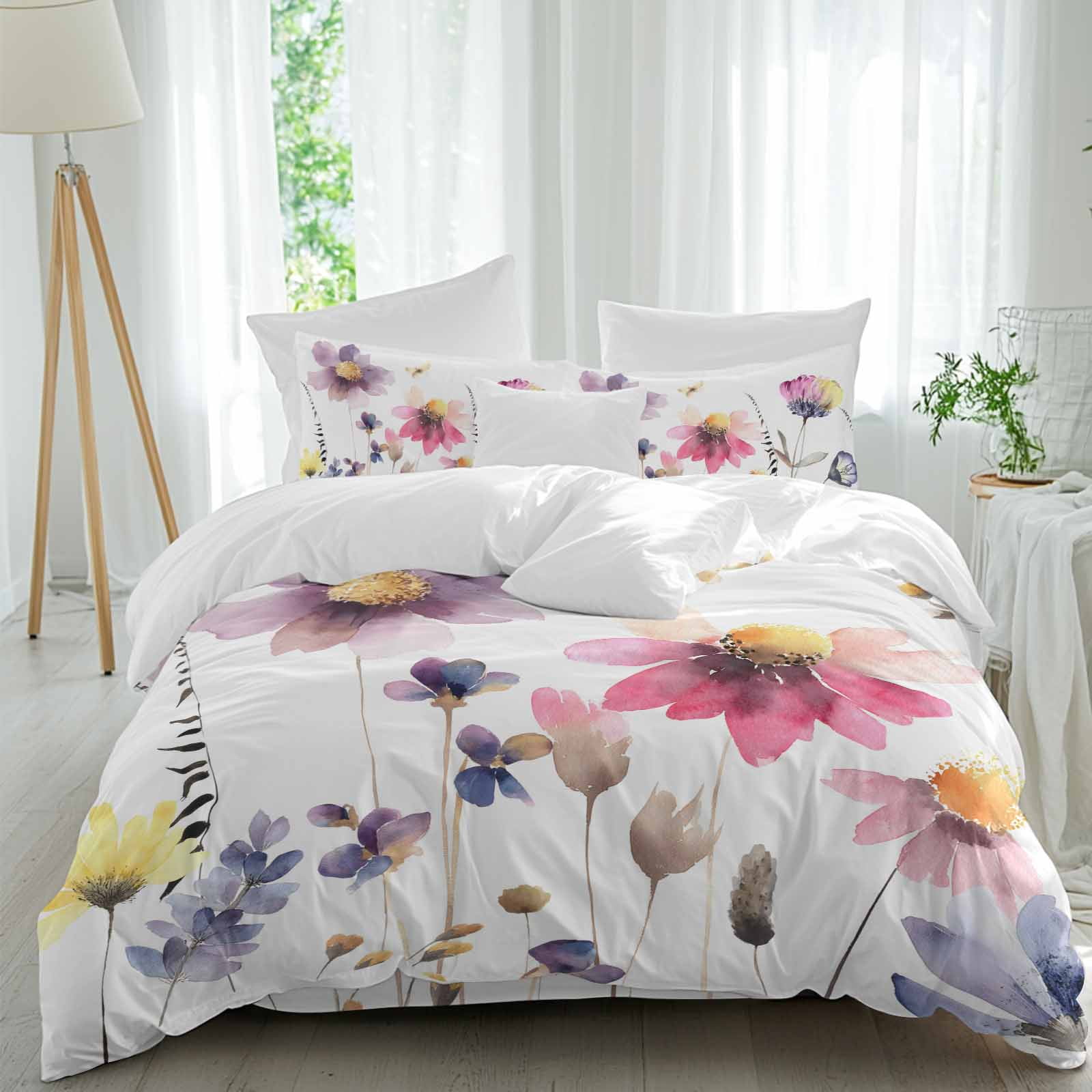 Country Wildflowers Duvet Cover Set King Size, Watercolor Gradient ...