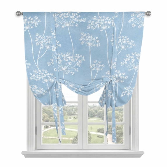 Country Wildflowers Tie Up Curtains 45 Inches Long, Kitchen Window Curtains Over Sink, Spring Dandelion Flowers Retro Blue Small Window Curtains Balloon Curtains Valances for Bedroom/Cafe 34"x45"