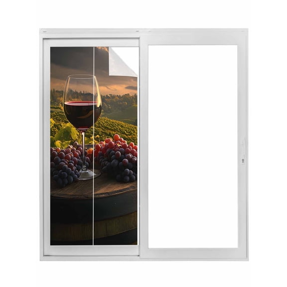 Country Window Privacy Film, Grapes Casks Wine Farmhouse Static Cling UV Sun Blocking Tint Film Heat Control Windows Films for Bedroom Bathroom, Window Stickers 17.7"x39.3"