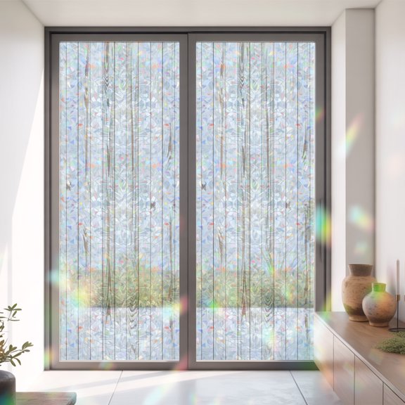 Country Wood Board Window Privacy Film,Decorative Windows Static Cling Farmhouse Minimalist Wooden Plank Heat Control Removable Glass Sticker for Home Bathroom Bedroom Window Door,35x79in
