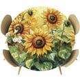 thumbnail image 1 of Country Yellow Floral Round Fitted Table Cover Idyllic Sunflower Oil Painting Waterproof Table Cloth with Elastic Edge Wipeable Tablecloth for Picnic Camping Party Fits 45"-54" Diameter, 1 of 8