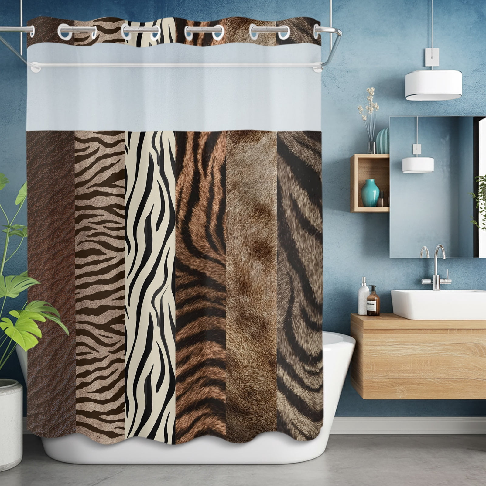 Country Zebra Texture No Hook Shower Curtain with Snap in Liner Set ...