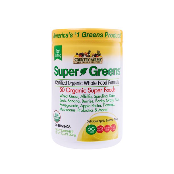 Country farms super greens apple banana flavor, 50 organic super foods