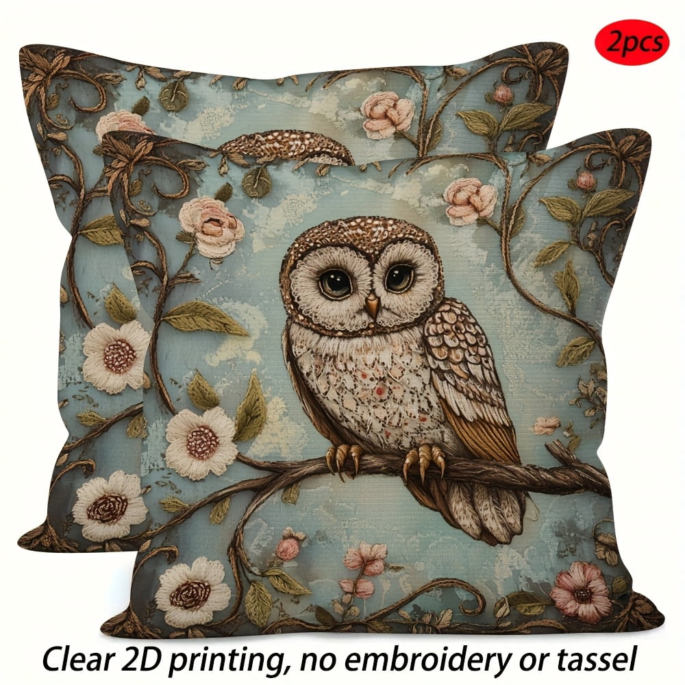 Country style owl spring pillow cover, double-sided 2D printing is ...