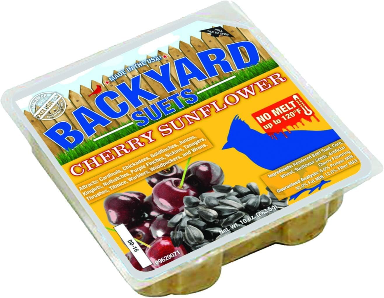 CountryMax Backyard Seeds No Melt Premium Suet Cakes 12 Pack for Wild Birds, Cardinals, Chickadees, Goldfinches (Cherry Sunflower)