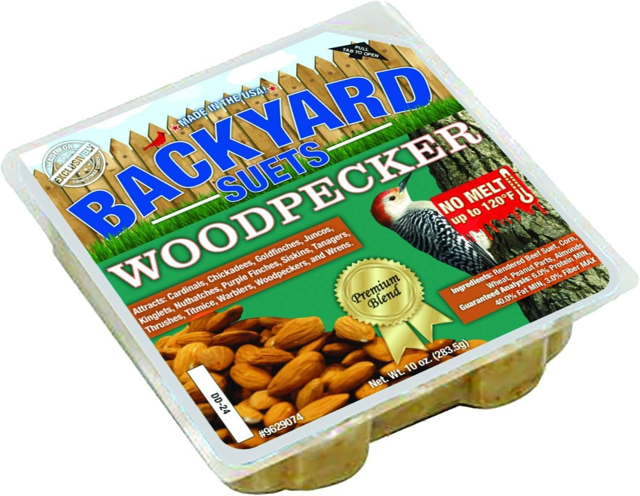 CountryMax Backyard Seeds No Melt Premium Suet Cakes 12 Pack for Wild Birds, Cardinals, Chickadees, Goldfinches (Woodpecker)