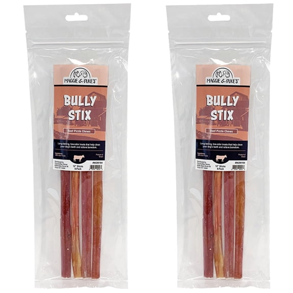 CountryMax Maggie & Duke's Natural Bully Stix Beef Pizzle Long Lasting, Low Odor Dog Chew Treats for Dental Health (12 Inches, 2, Count)