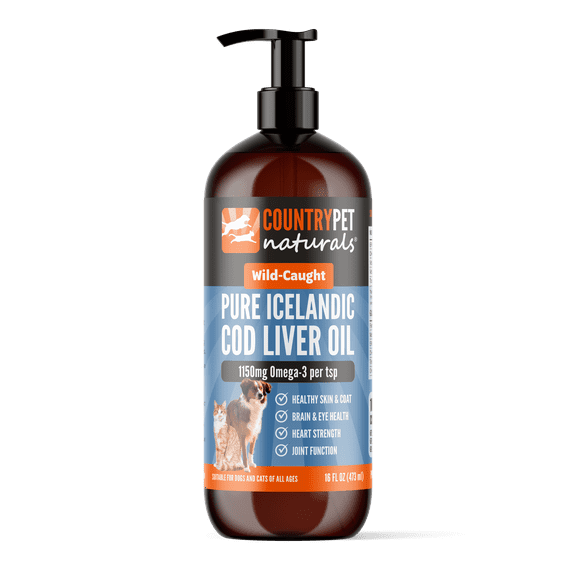 CountryPet Cod Liver Oil for Dogs & Cats, Wild-Caught, Omega-3 EPA & DHA, Vitamin A & D, 16 oz Pump Bottle