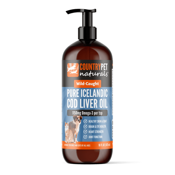 CountryPet Cod Liver Oil for Dogs & Cats, Wild-Caught, Omega-3 EPA & DHA, Vitamin A & D, 16 oz Pump Bottle