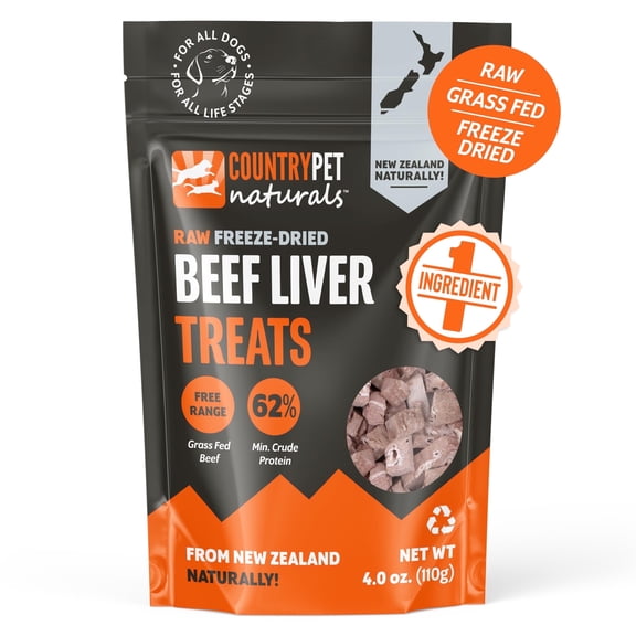 CountryPet Naturals New Zealand Raw Freeze-Dried Beef Liver Pure Protein Treats, Grass-Fed 4 oz