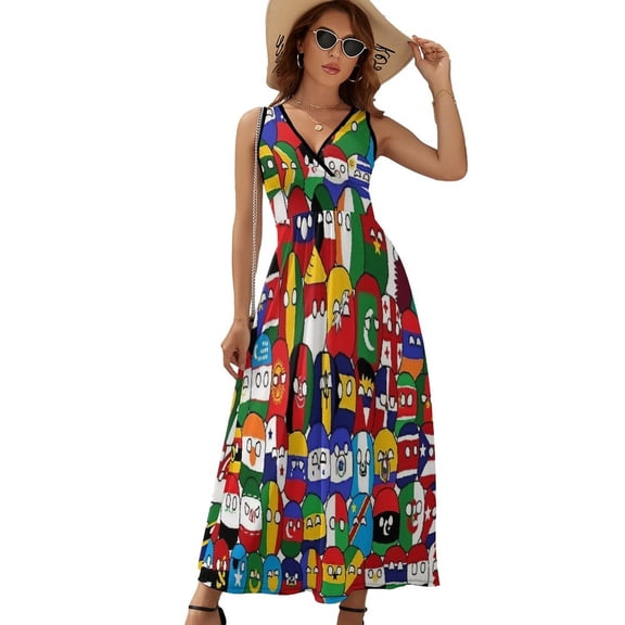 Countryball Dress Fashion Boho Beach Long Dresses Female Party Printed Maxi Dress