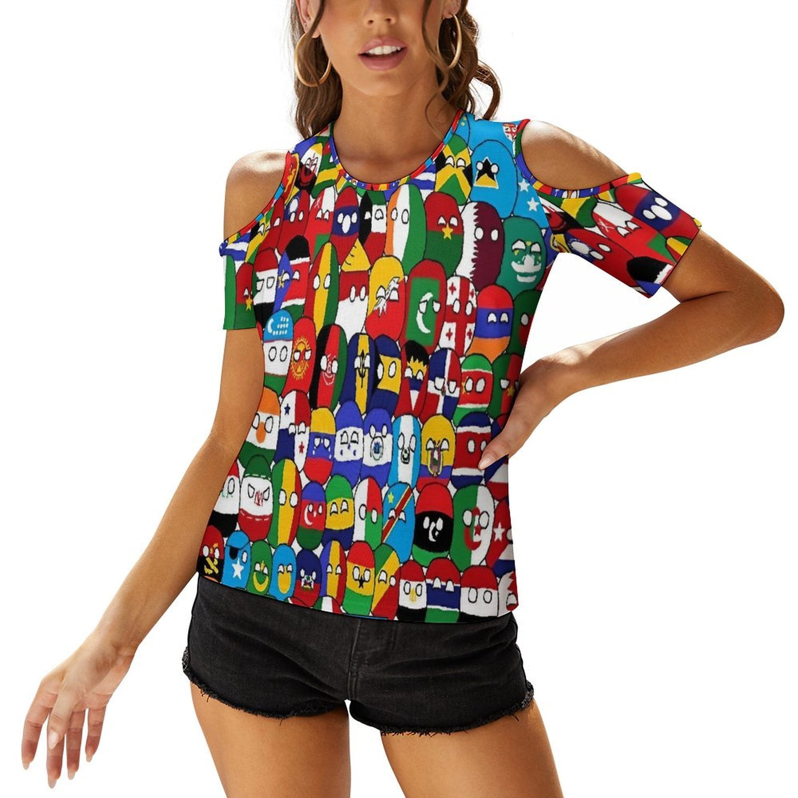 Countryball Women's Off Shoulder Tops Casual Loose Shirt T Shirts Tops ...