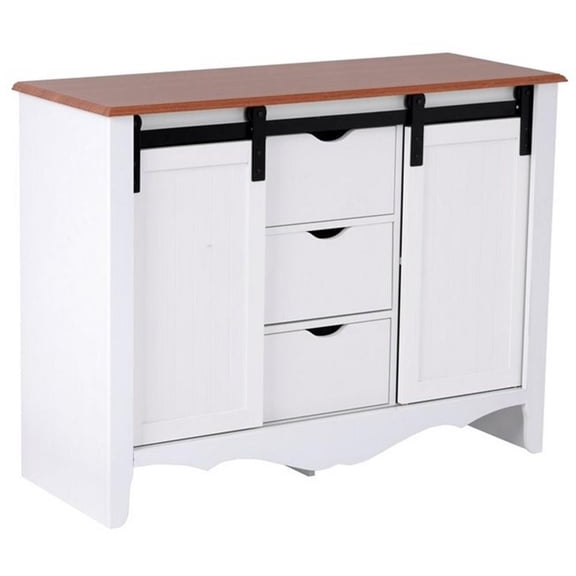 OS Home and Office Furniture Model 25306 Countryside Barn Door Buffet with Two Sliding Barn Doors and Three Drawers