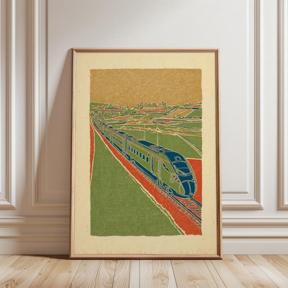 Countryside Bullet Train Poster, Unframed Paper Poster 8x10in