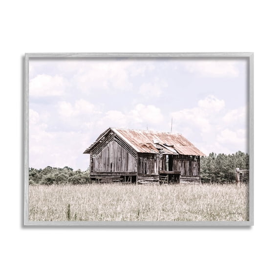 Countryside Cabin Rural Field Landscape Photograph Gray Framed Art Print Wall Art