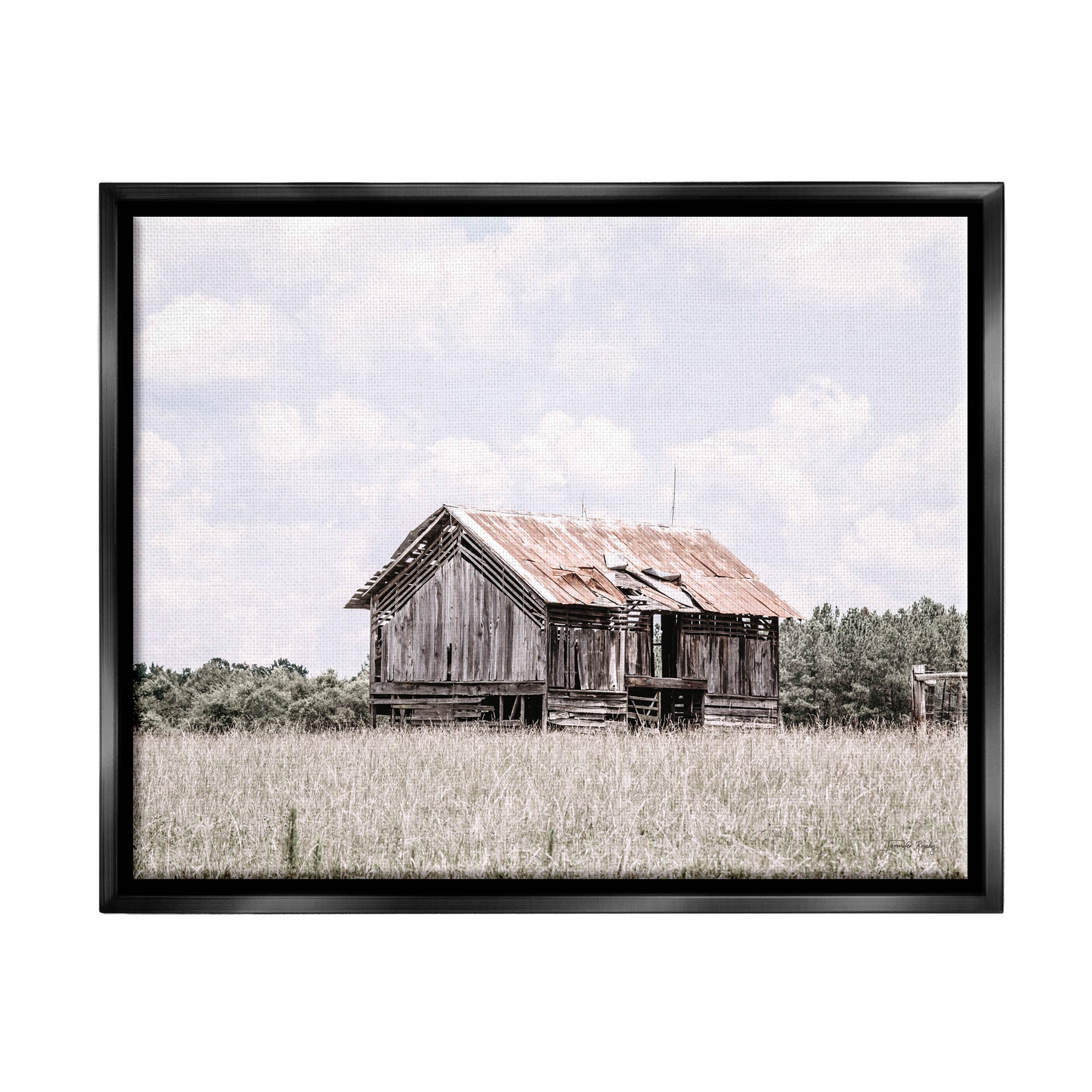 Framed Photo Rural Area Countryside Cabin Rural Field Landscape Photograph Jet Black Framed Art ...