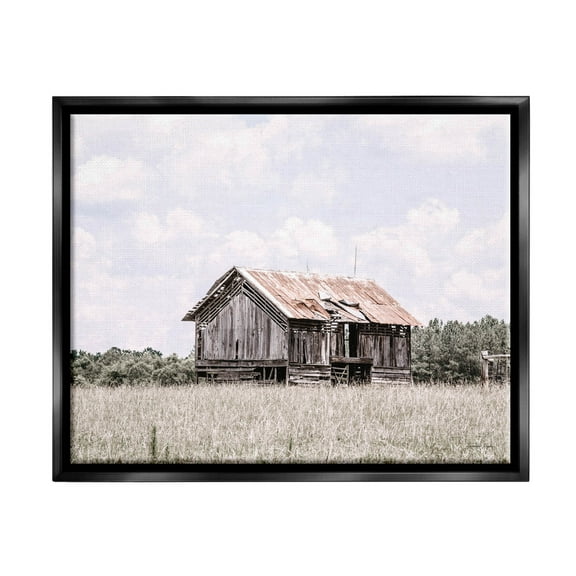 Countryside Cabin Rural Field Landscape Photograph Jet Black Framed Art Print Wall Art