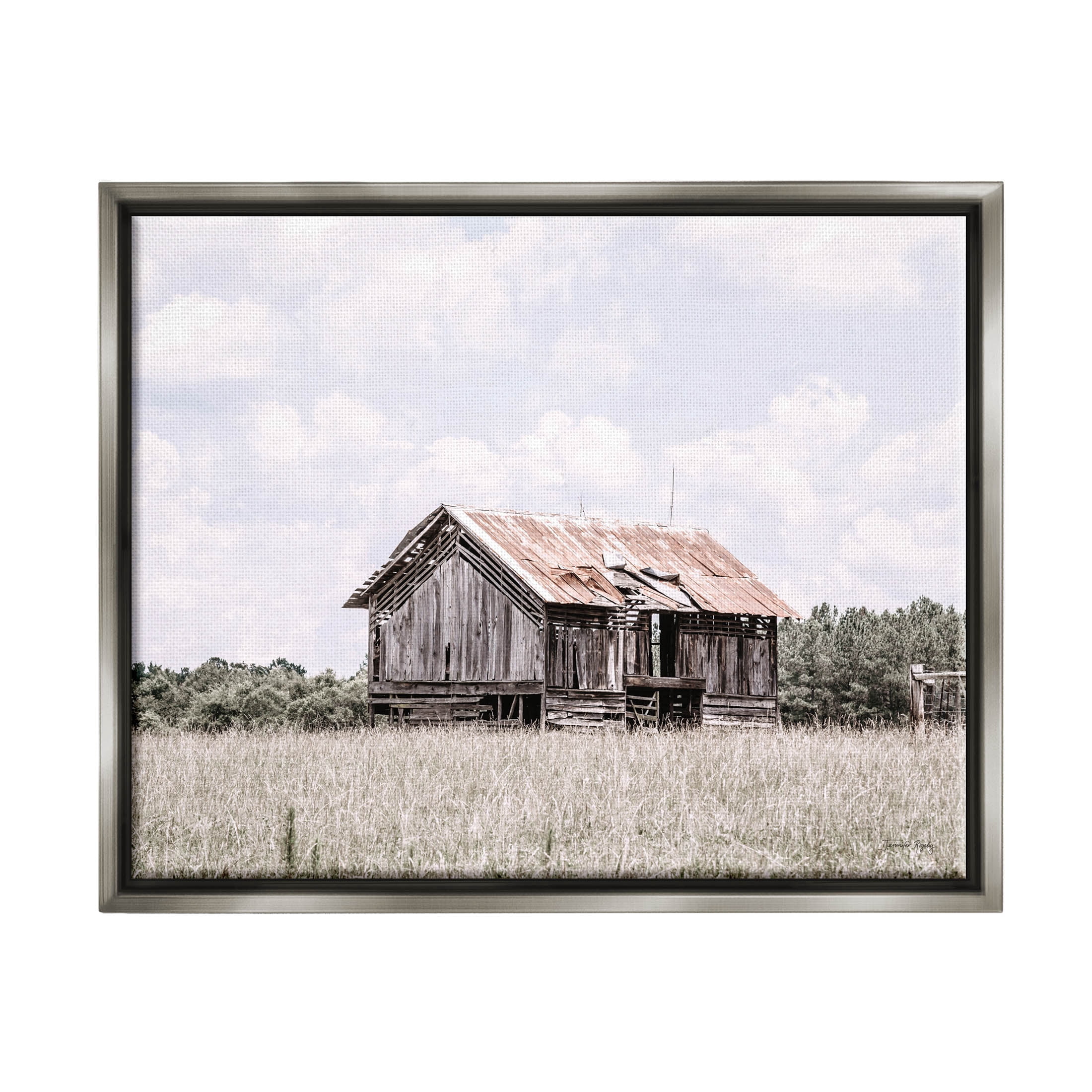Countryside Cabin Rural Field Landscape Photograph Luster Gray Framed Art Print Wall Art