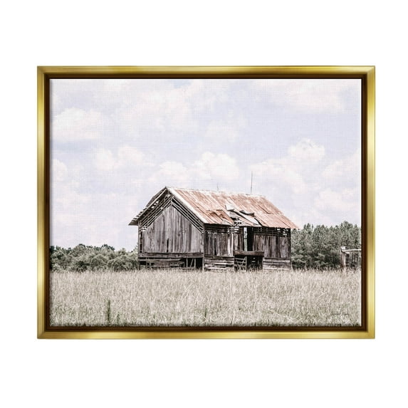 Countryside Cabin Rural Field Landscape Photograph Metallic Gold Framed Art Print Wall Art