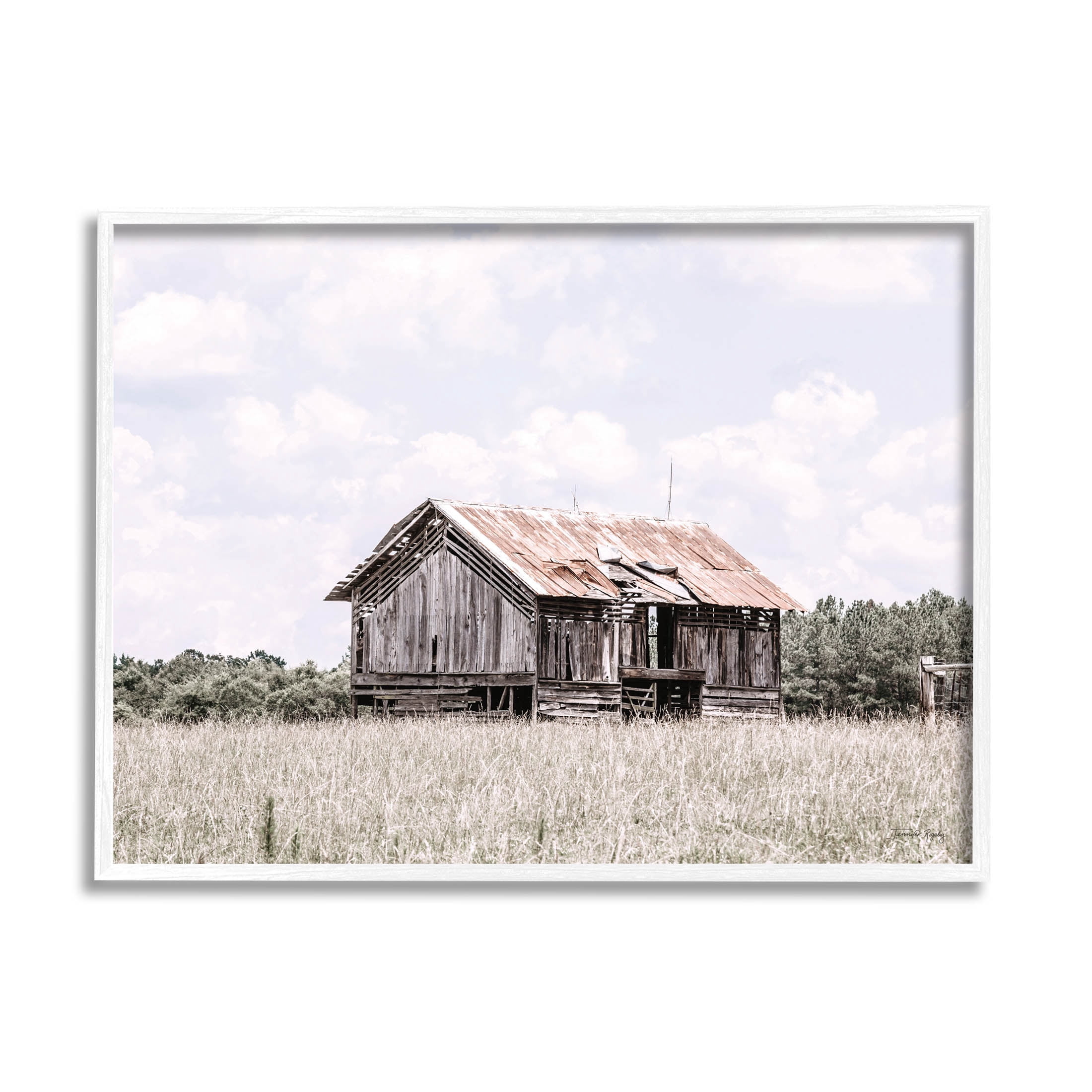 Countryside Cabin Rural Field Landscape Photograph White Framed Art Print Wall Art