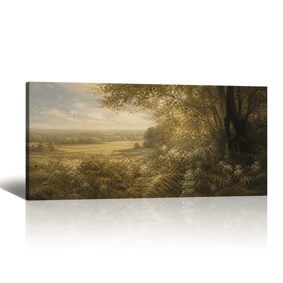 Countryside Canvas Wall Art Sunlit Woodland Meadow Oil Picture Prints, Vintage Nature Artwork Paintings for Living Room Bedroom Farmhouse Home Wall Decor