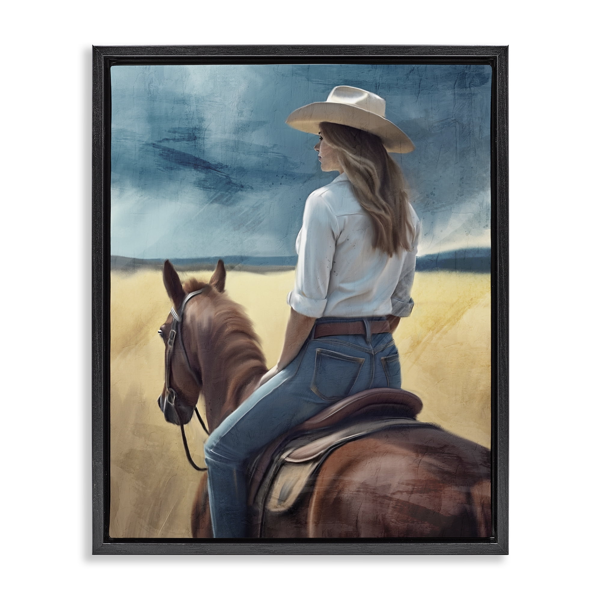 Countryside Cowgirl View Black Framed Floater Canvas Wall Art, design by Kim Allen