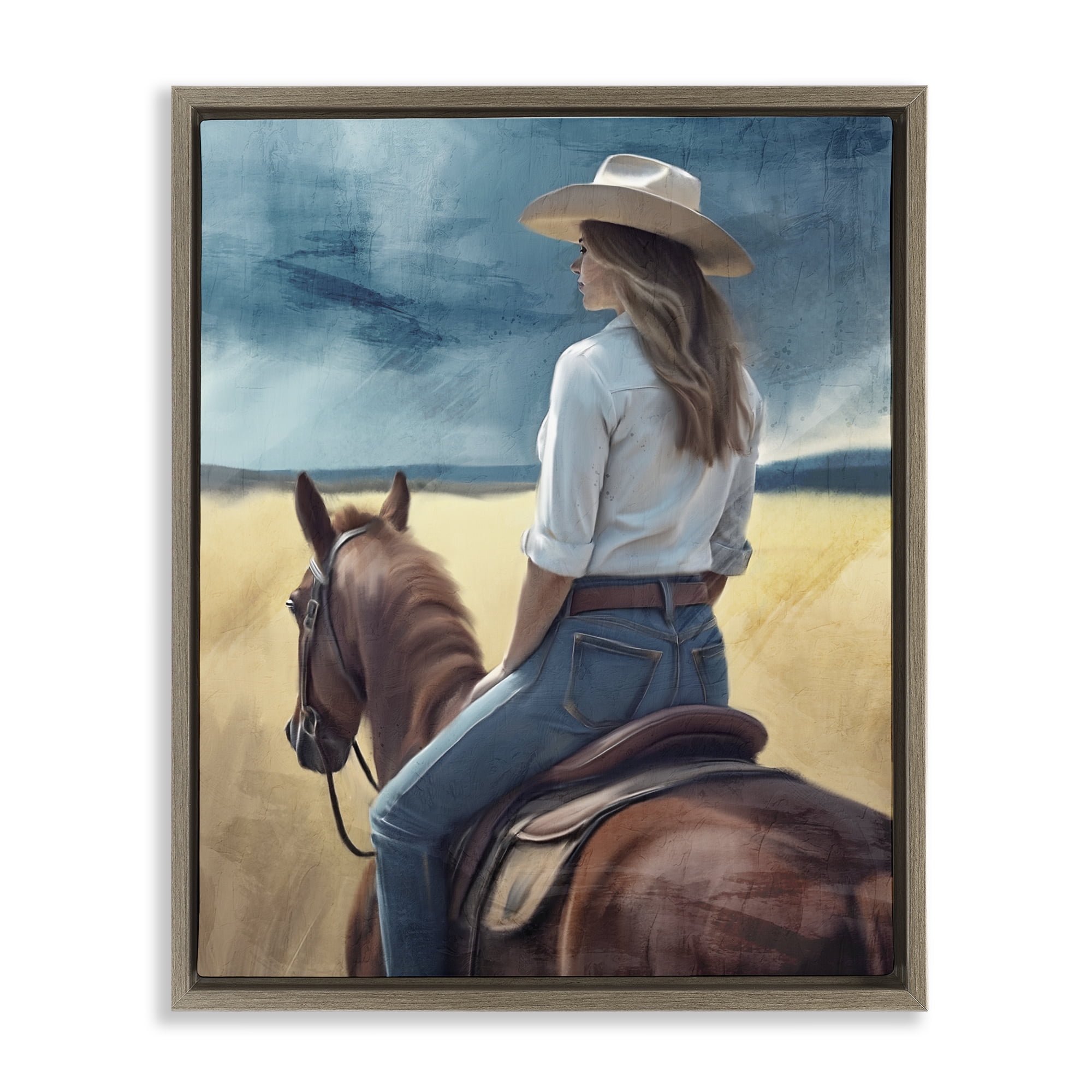 Countryside Cowgirl View Brown Framed Floater Canvas Wall Art, design by Kim Allen