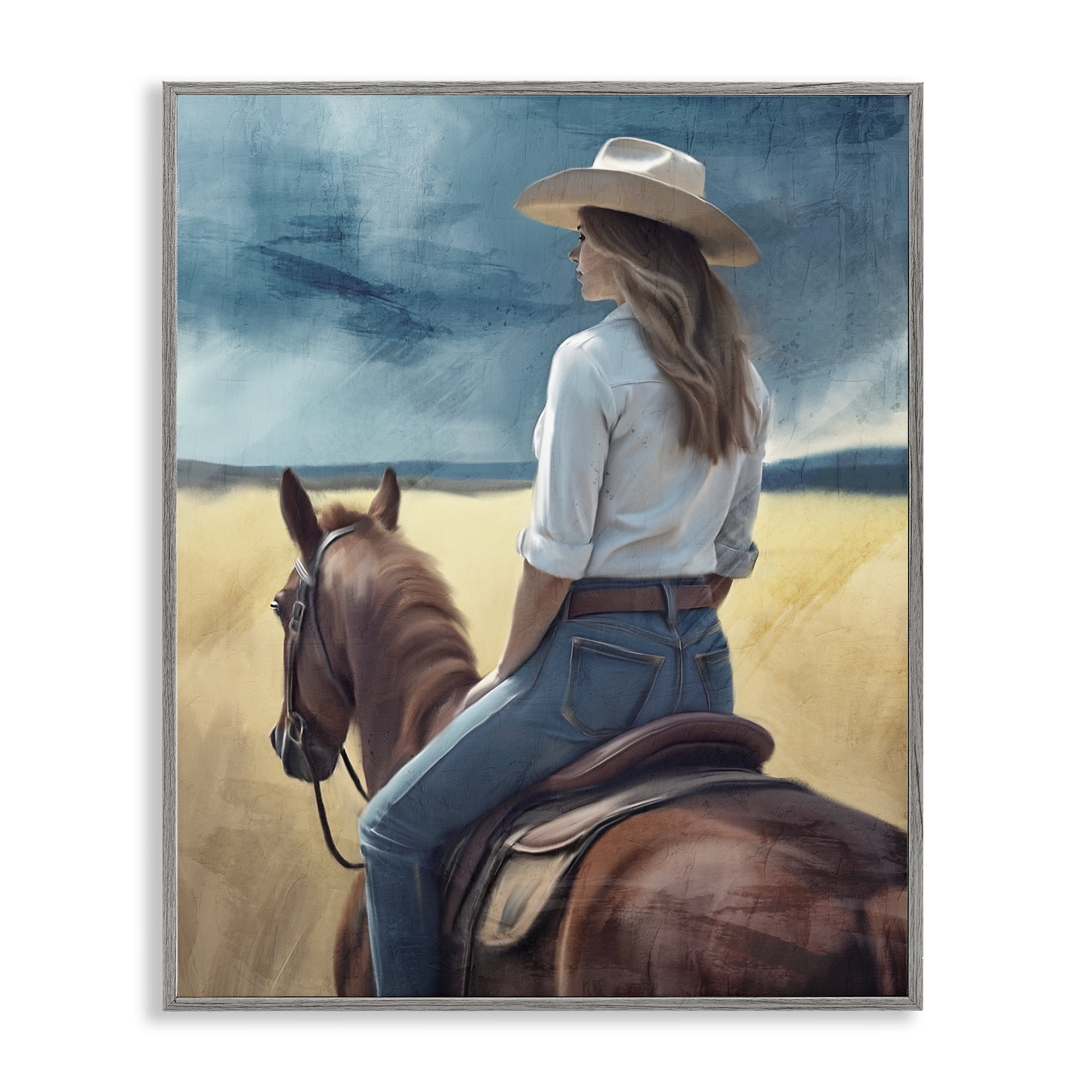 Countryside Cowgirl View Gray Framed Giclee Art, design by Kim Allen