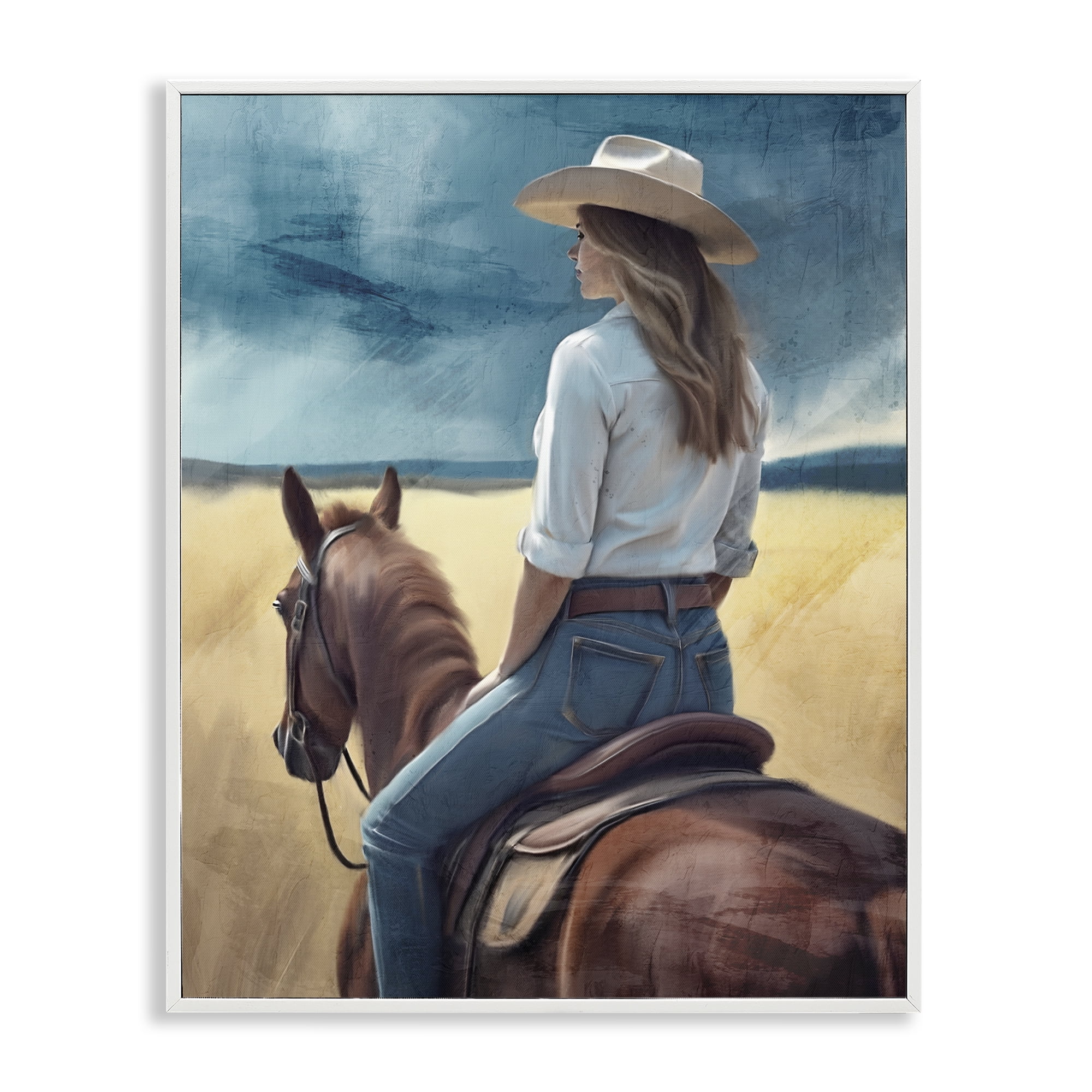 Countryside Cowgirl View White Framed Giclee Art, design by Kim Allen
