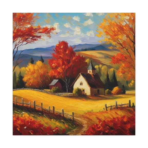 Countryside Fall Print Canvas, Oil Paint Print 20x20, 24x24, 30x30, 32x32, 36x36 Art Design Pine-Wood Inner Frame MC-106