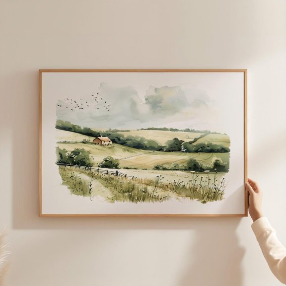 Countryside Farmhouse Nursery Landscape Poster, Unframed Size 16x24