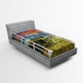 thumbnail image 1 of Ambesonne Countryside Fitted Sheet, Rural Village Scene, Twin Size, Olive Green and Multicolor, 1 of 2