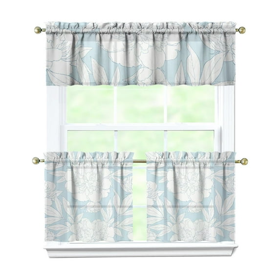 Countryside Floral Curtains 24 Inch - 3 Panel Boho Farmhouse Set with Vintage Blooms, Rustic Kitchen Window Drapes