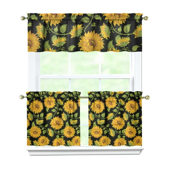 Countryside Floral Curtains 24 Inch - 3 Panel Boho Farmhouse Set with Vintage Blooms, Rustic Kitchen Window Drapes
