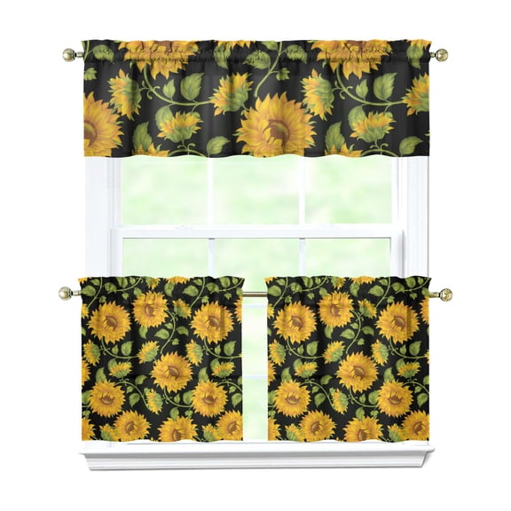 Countryside Floral Curtains 24 Inch - 3 Panel Boho Farmhouse Set with Vintage Blooms, Rustic Kitchen Window Drapes