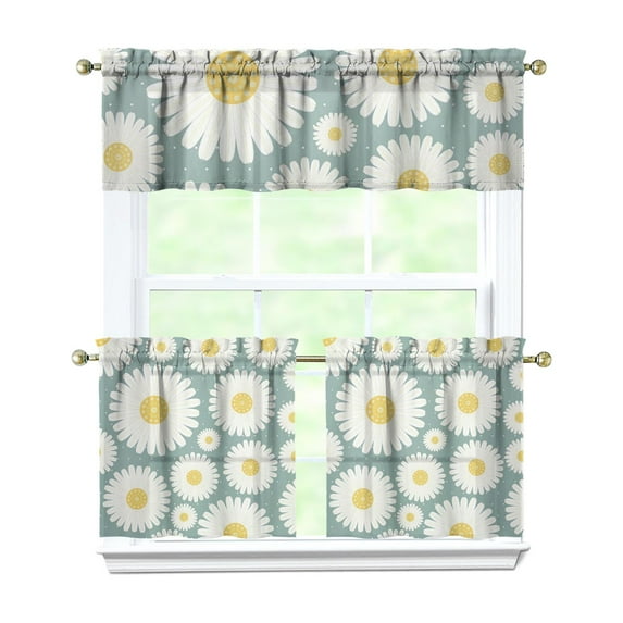 Countryside Floral Curtains 24 Inch - 3 Panel Rustic Farmhouse Set with Vintage Botanical Print, Boho Chic Rod Pocket Design for Kitchen