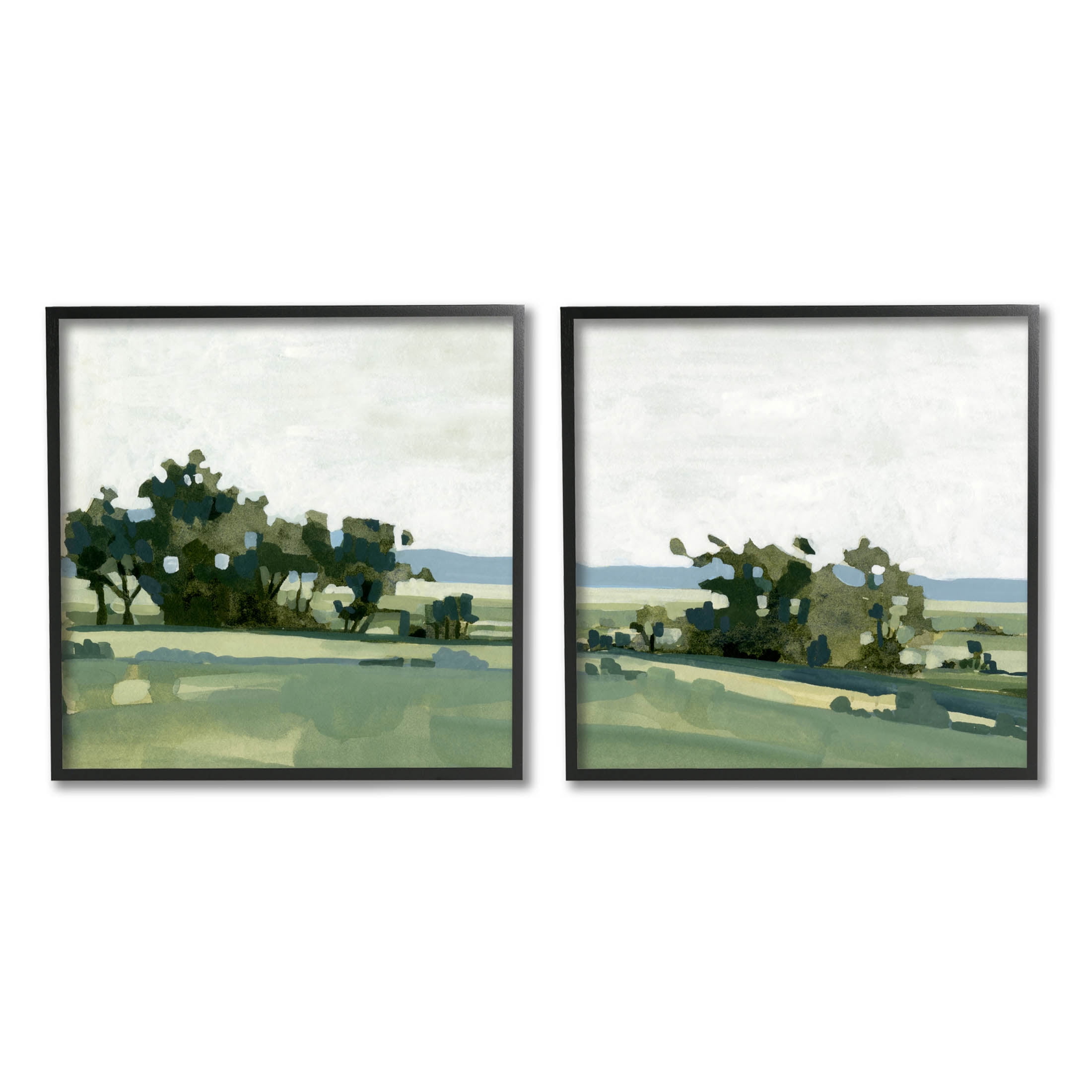 Countryside Grassland Nature Landscape Landscape Painting Black Framed Art Print Wall Art, Set of 2