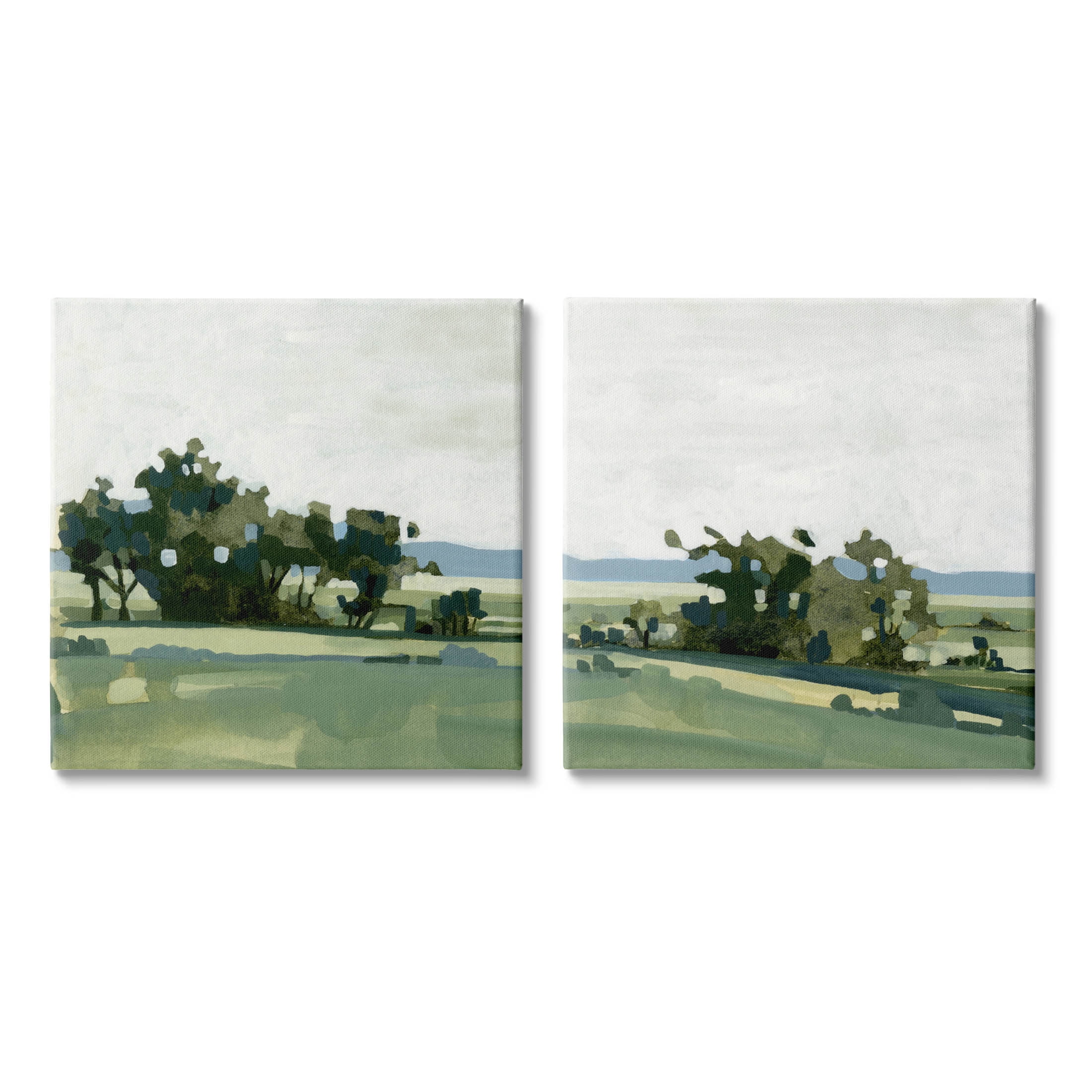 Countryside Grassland Nature Landscape Landscape Painting Gallery Wrapped Canvas Print Wall Art, Set of 2
