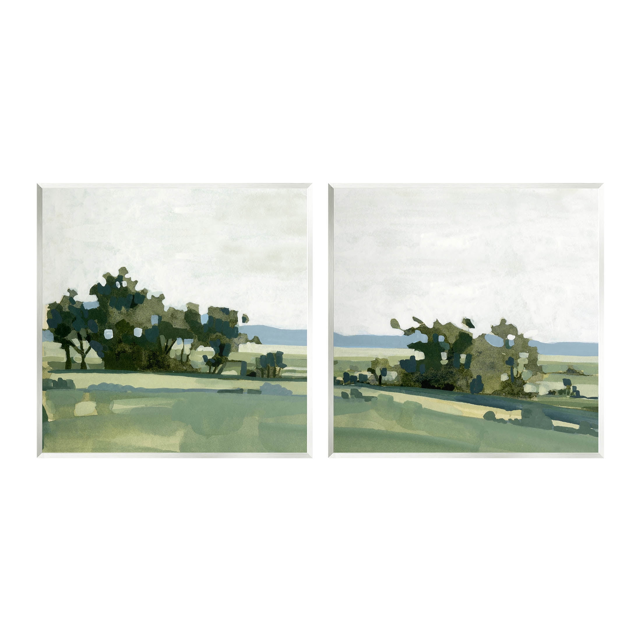 Countryside Green and White Landscape Art Print Set