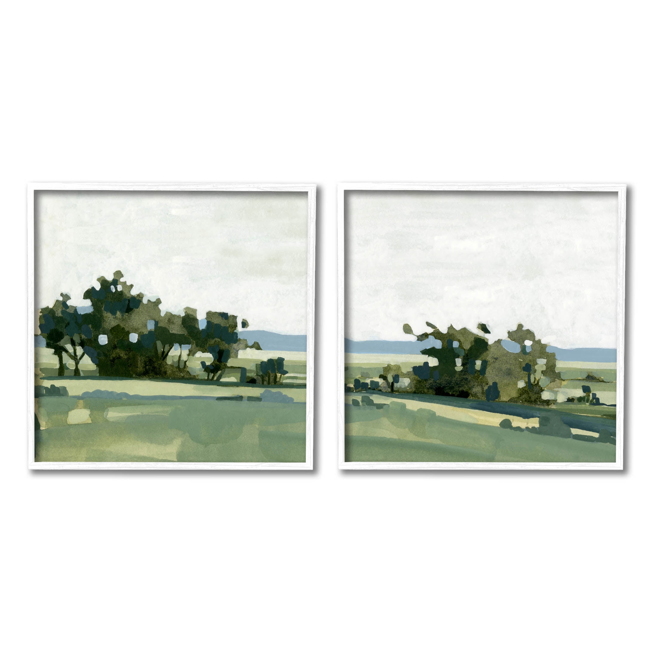 Countryside Grassland Nature Landscape Landscape Painting White Framed Art Print Wall Art, Set of 2