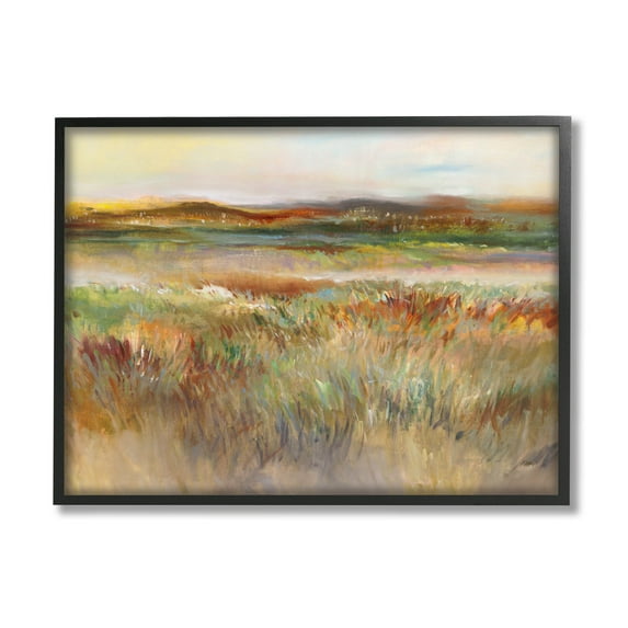Countryside Grassland Nature View Landscape Painting Black Framed Art Print Wall Art