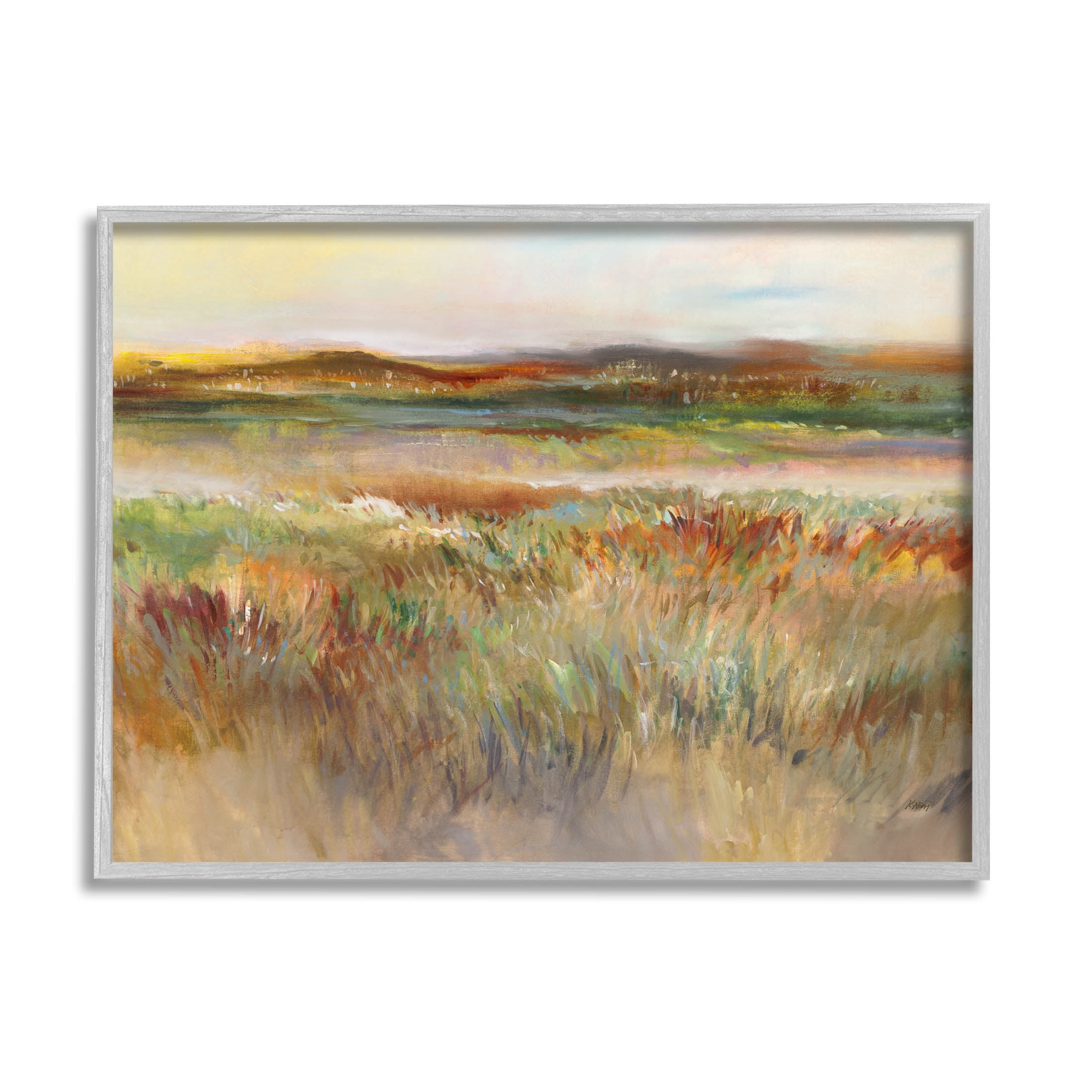 Countryside Grassland Nature View Landscape Painting Gray Framed Art Print Wall Art