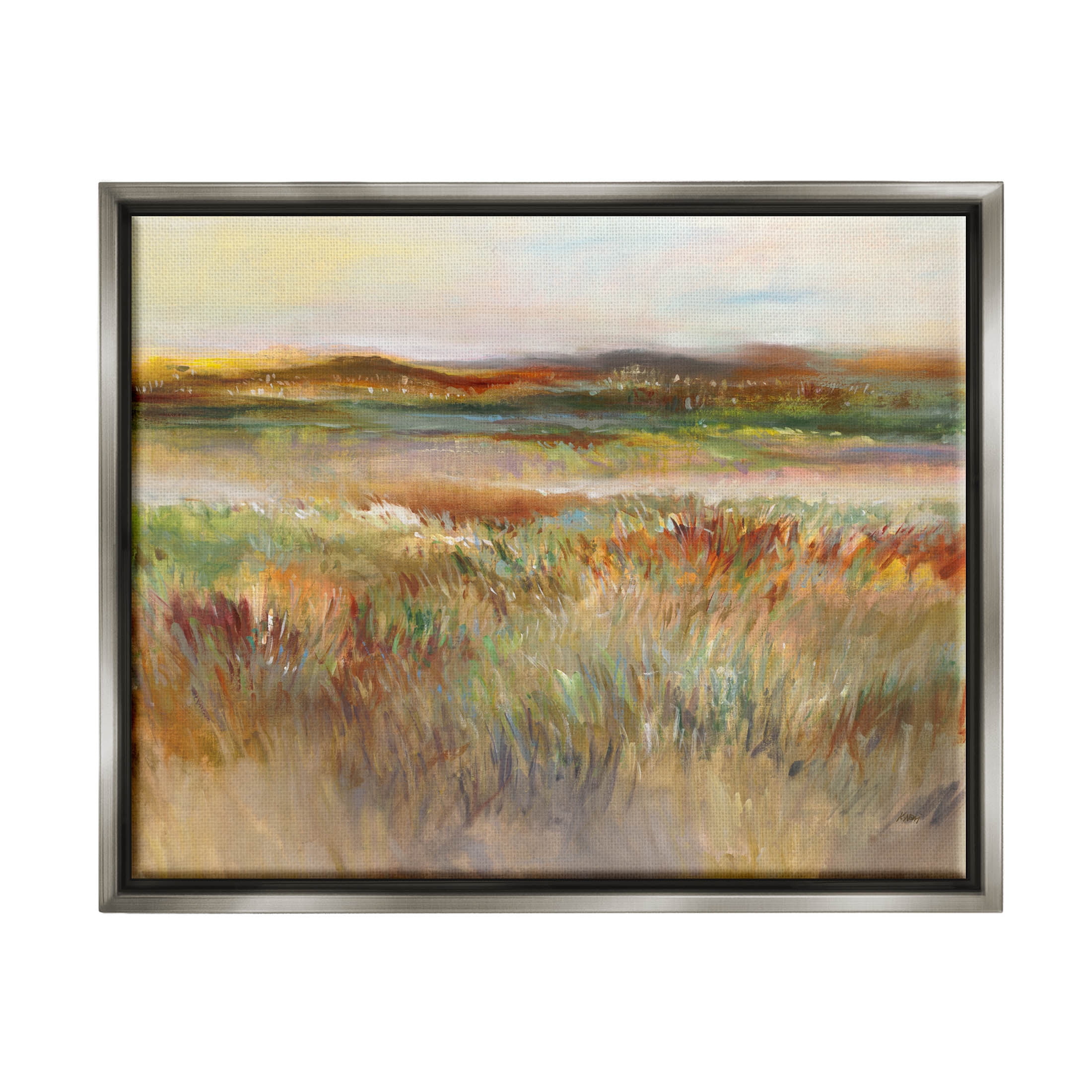 Countryside Grassland Nature View Landscape Painting Luster Gray Framed Art Print Wall Art