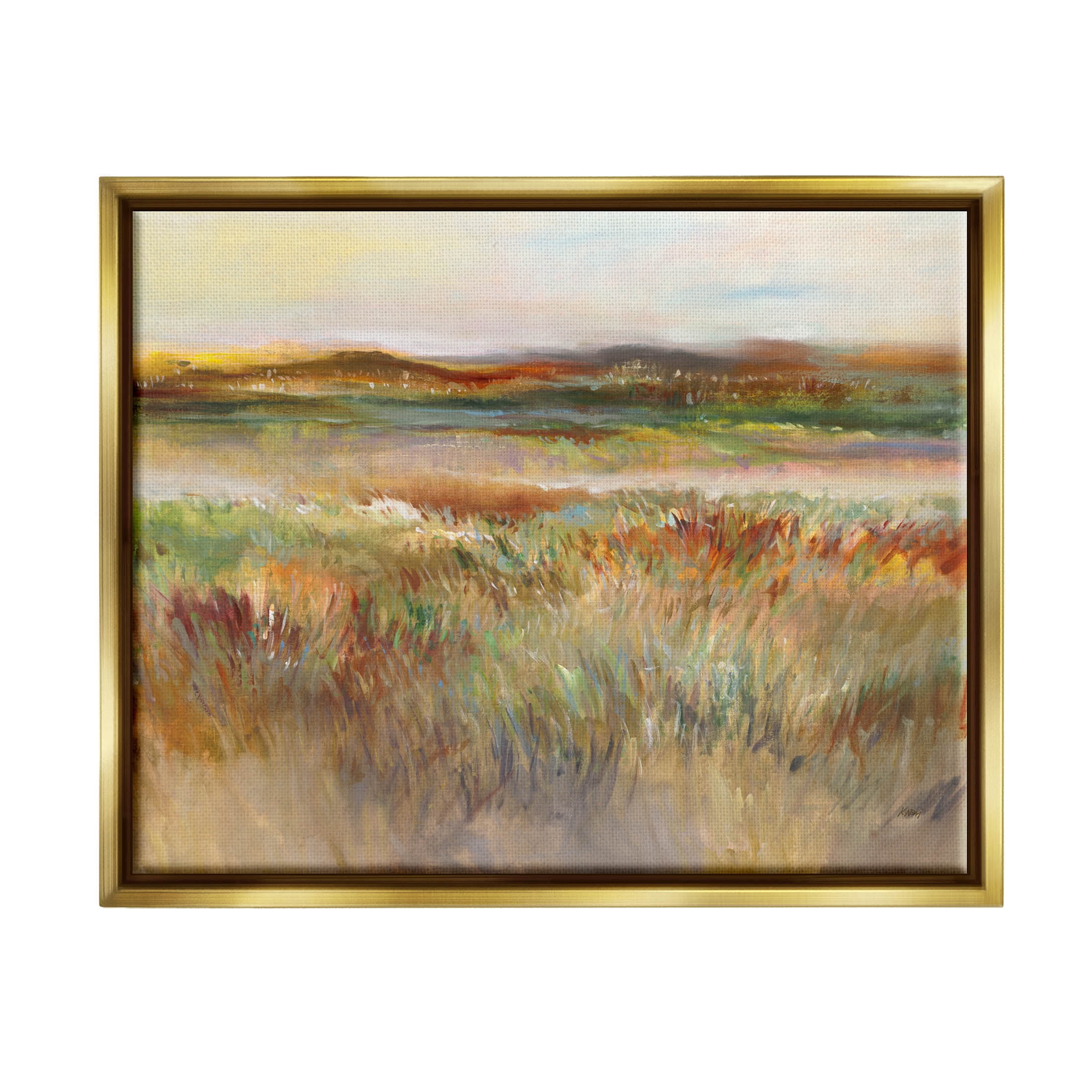 Countryside Grassland Nature View Landscape Painting Metallic Gold Framed Art Print Wall Art