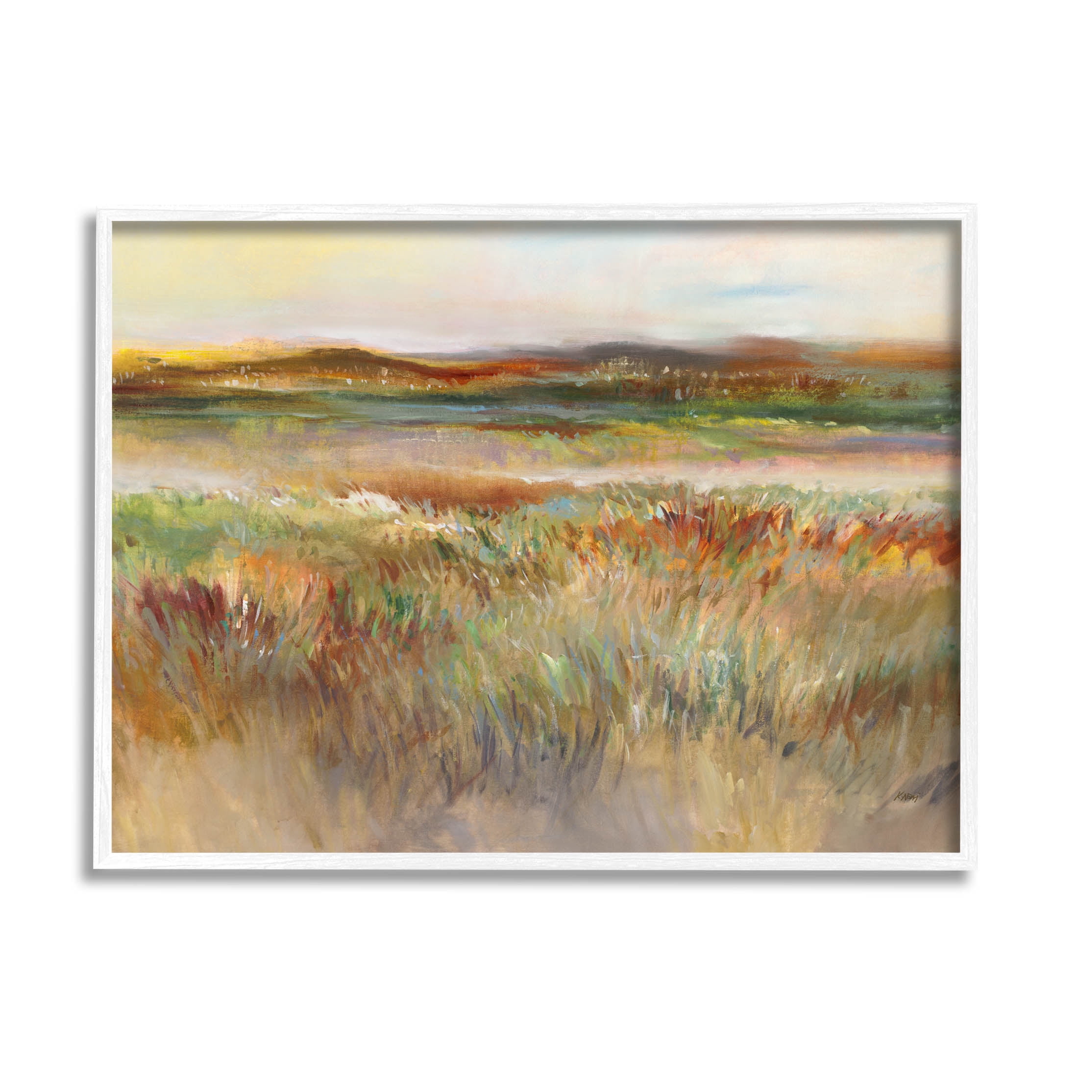Countryside Grassland Nature View Landscape Painting White Framed Art Print Wall Art