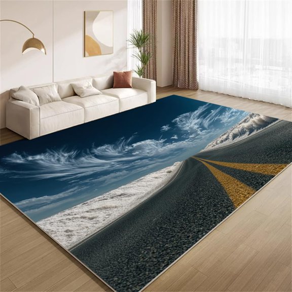 Countryside Highway Area Rugs, Road Trip Landscape Pattern Carpet, Washable Non Slip Low Pile Soft Rug for Living Room Bedroom Decor Mat 5x8ft