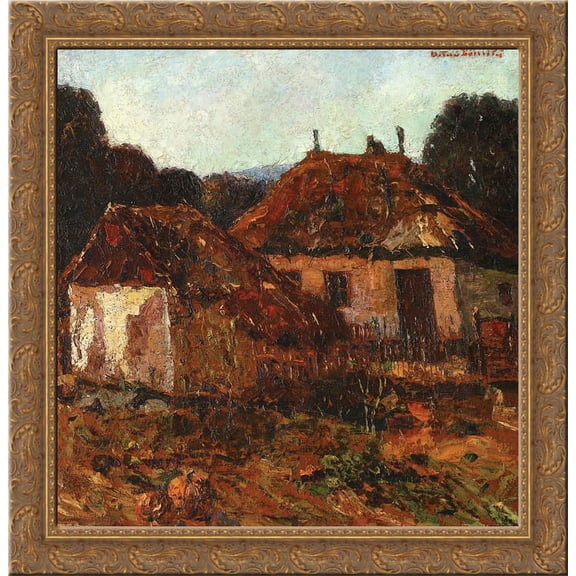 Countryside Houses 20x20 Gold Ornate Wood Framed Canvas Art by Octav Bancila
