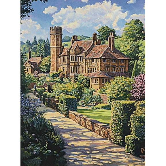 Countryside Manor House Garden Wall Canvas Art Print， Suitable for Living Room， Bedroom， Office， Hallway， and Dining Room Decoration.